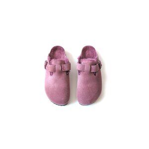Birkenstock Clogs 41 Boston Maroon Suede Shearling Clogs 41 Womens 10